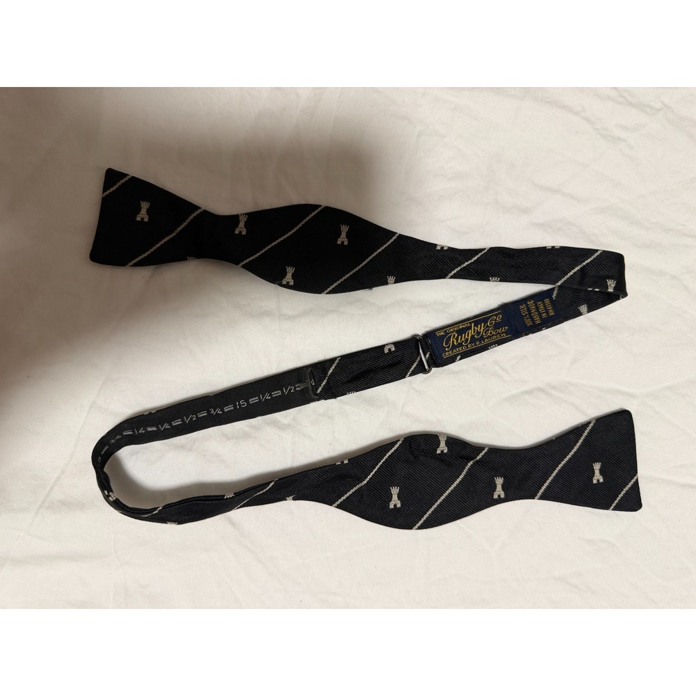 Rugby Ralph Lauren Silk Bow Tie Black Chess Rook Stripe Preppy Italy Mens
